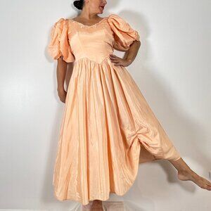 1980s vintage NINA WILLS peach satin prom gown - Size S